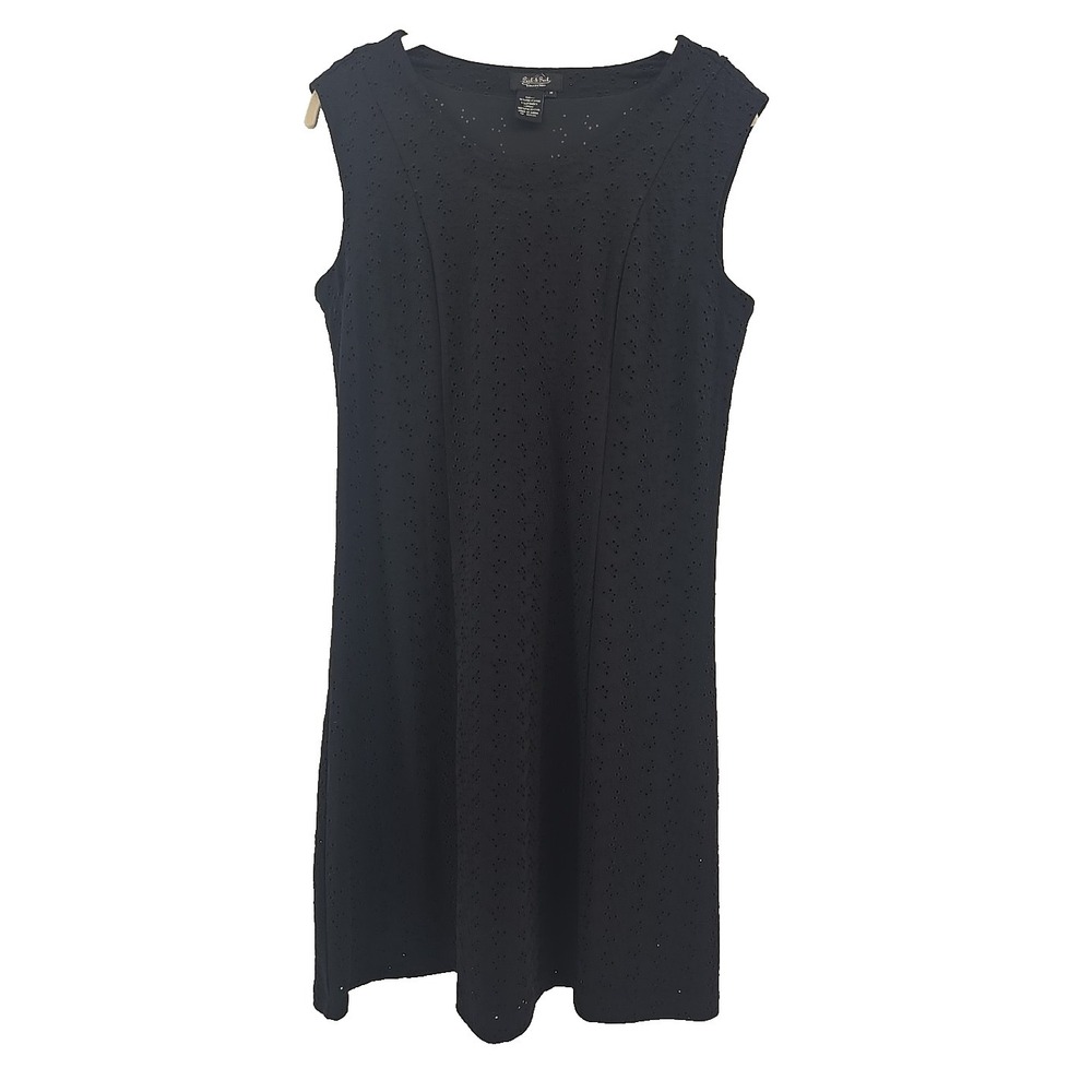 Peck & Peck Medium M Dress Black Eyelet Sleeveless Round Neck Lined Casual Dress